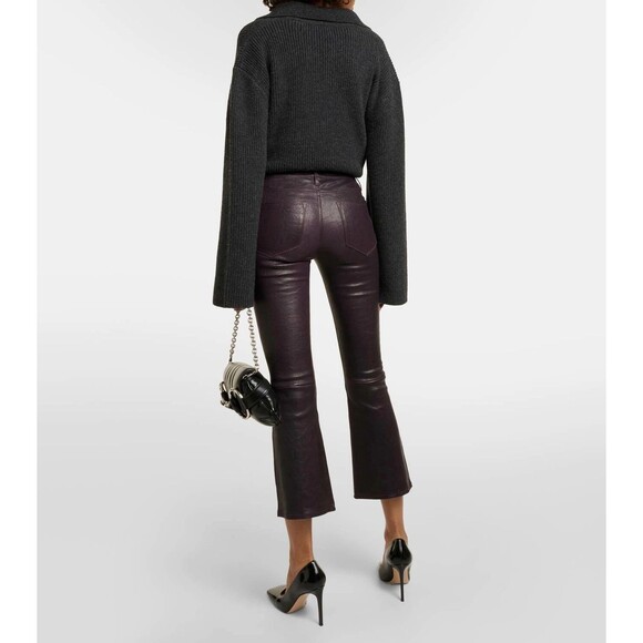 Frame Le Crop Mini Boot 23 Genuine Lamb Leather Mid Rise Pants Dark Brown - Picture 1 of 15